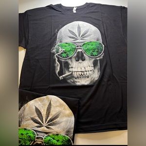 SKULL GREEN GLASSES 420 BLACK T-SHIRT
